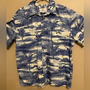 Island Shores Blue Palm Tree Tropical Print Men's Shirt Size XL